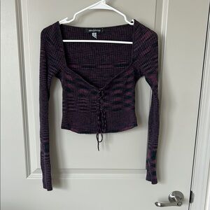Vera Wang Purple Fitted Tie Front Blouse